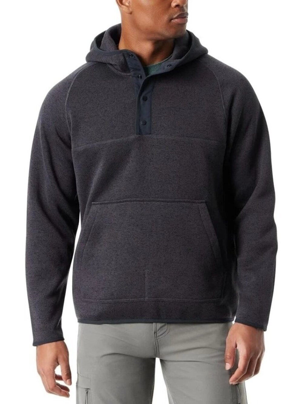 NWT Bass Outdoor Men's S Black Beauty / Gray 1/4 Snap Fleece Hoodie